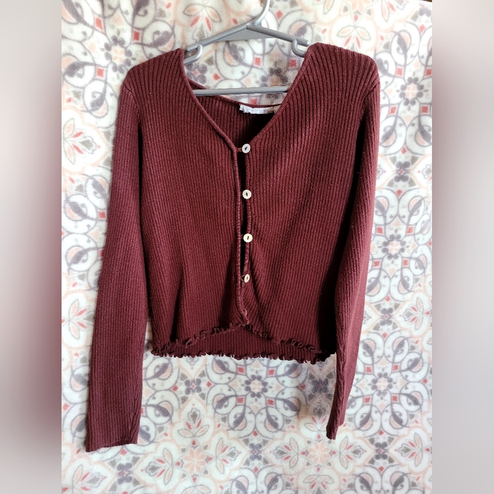 Girl's Burgundy Button-Up Cardigan